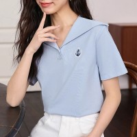 法式海军领短袖T恤女设计感别致休闲体恤上衣2024夏季新款