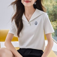 法式海军领短袖T恤女设计感别致休闲体恤上衣2024夏季新款