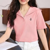 法式海军领短袖T恤女设计感别致休闲体恤上衣2024夏季新款