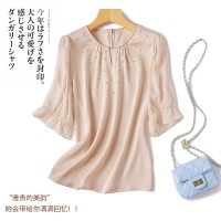 雅贵的美韵她会带给你满满回忆~真丝桑CAN丝上衣女2024新款时尚