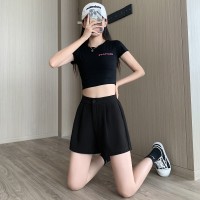 黑色松紧高腰休闲西装短裤女夏薄款2024新款宽松小个子a字阔裤