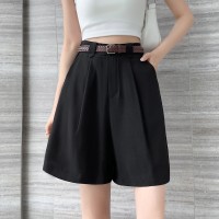 亚麻工装短裤女夏季薄款高腰韩版宽松休闲阔腿裤小个子时尚热裤潮