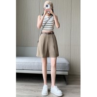 亚麻工装短裤女夏季薄款高腰韩版宽松休闲阔腿裤小个子时尚热裤潮