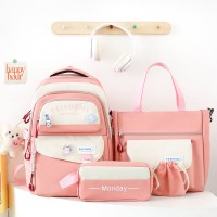 新品四件套书包女生韩版牛津布撞色小学生背包初中生双肩包高颜值