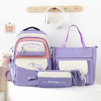 新品四件套书包女生韩版牛津布撞色小学生背包初中生双肩包高颜值