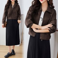 小个子短款皮衣外套女2024春装新款休闲宽松百搭pu夹克机车服上衣