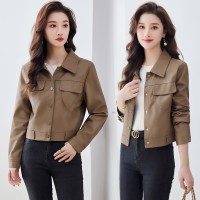 现货皮衣外套女短款小个子2024春秋韩版休闲百搭机车服pu夹克