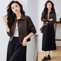 现货小个子皮衣外套女2024春装新款休闲宽松百搭pu夹克机车服上衣