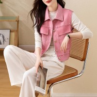 设计感圆领皮衣小马甲女短款2024春季新款精致潮流pu坎肩外穿马夹