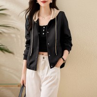 现货连帽休闲皮衣外套女小个子春秋季时尚宽松显瘦短款皮夹克