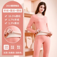保暖内衣女抗菌加绒加厚羊绒秋衣秋裤男士德绒无痕打底衣情侣套装