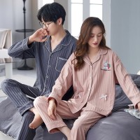 春秋情侣睡衣棉质长袖可外穿男士女士可爱大码女秋冬季家居服无印