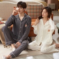 春秋情侣睡衣棉质长袖可外穿男士女士可爱大码女秋冬季家居服无印