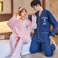 春秋情侣睡衣棉质长袖可外穿男士女士可爱大码女秋冬季家居服无印
