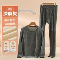羊毛本命年红保暖内衣女德绒保暖衣套装男士冬季秋衣秋裤