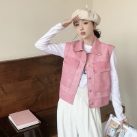 2024春装新款时尚复古做旧皮甲马甲