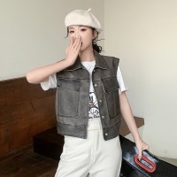 2024春装新款时尚复古做旧皮甲马甲