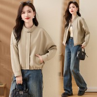 现货海宁皮衣女短款外套宽松时尚韩版休闲大码春秋女装皮夹克