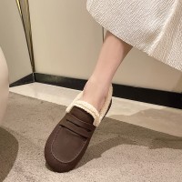 气质一脚蹬秋冬季加绒保暖棉鞋软底豆豆鞋厂家直供大码孕妇可穿