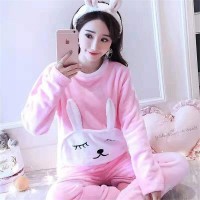 睡衣女秋冬季加厚保暖法兰绒睡衣女冬长袖珊瑚绒女士家居服套装