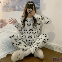 睡衣女秋冬季加厚保暖法兰绒睡衣女冬长袖珊瑚绒女士家居服套装