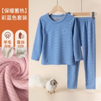 儿童保暖衣加厚磨毛宝宝睡衣打底衫男女童中大童羊毛秋衣秋裤套装