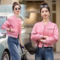现货时髦做旧复古新款短款立领机车服