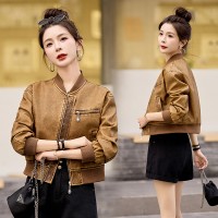 现货时髦做旧复古新款短款立领机车服