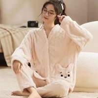 珊瑚绒睡衣女秋冬季新款2024年新款加厚加绒水蜜桃法兰绒冬家居服