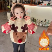 女童毛衣2024新款洋气秋冬装加厚宝宝套头童装线衣秋季儿童打底衫