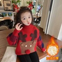 女童毛衣2024新款洋气秋冬装加厚宝宝套头童装线衣秋季儿童打底衫