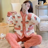 珊瑚绒睡衣女士2024年秋冬季加绒加厚法兰绒水蜜桃家居服两件套装