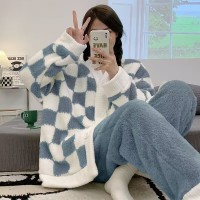 珊瑚绒睡衣女士2024年秋冬季加绒加厚法兰绒水蜜桃家居服两件套装