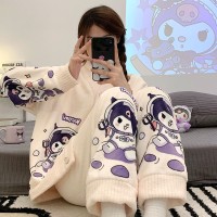 珊瑚绒睡衣女士2024年秋冬季加绒加厚法兰绒水蜜桃家居服两件套装