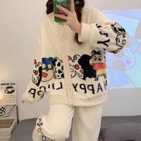 珊瑚绒睡衣女士2024年秋冬季加绒加厚法兰绒水蜜桃家居服两件套装