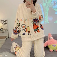 珊瑚绒睡衣女士2024年秋冬季加绒加厚法兰绒水蜜桃家居服两件套装
