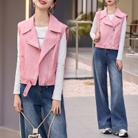 早春新款设计感皮前马甲外套女2024年韩版街头机车夹克小个子马夹