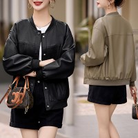 棒球服皮衣外套女中年妈妈宽松洋气休闲机车年春季
