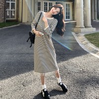 条纹针织流苏连衣裙709