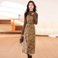 现货2024新款女春季时尚显瘦修身两件套连衣裙