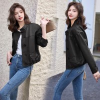2024春季女装新款时尚休闲立领短款欧版皮衣外套