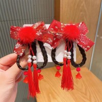 新款发饰对夹童蝴蝶结假发汉服发夹头饰新年流苏辫子发饰对夹
