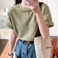 抹茶绿短袖T恤女韩版2024年新款华夫格宽松百搭上衣ins
