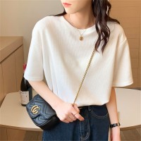 抹茶绿短袖T恤女韩版2024年新款华夫格宽松百搭上衣ins
