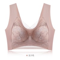 一体式蕾丝固定杯美背防走光无钢圈文胸加肥蕾丝公主裹胸女士抹胸