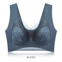 一体式蕾丝固定杯美背防走光无钢圈文胸加肥蕾丝公主裹胸女士抹胸