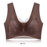 一体式蕾丝固定杯美背防走光无钢圈文胸加肥蕾丝公主裹胸女士抹胸