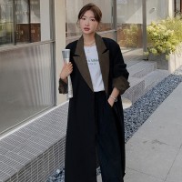 春装现货韩版休闲撞色领风衣女202A