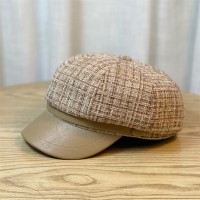 日系休闲复古格纹八角帽子女款春秋英伦百搭时尚报童帽鸭舌贝雷帽