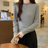 螺纹长袖t恤女2024春秋新款修身百搭西装内搭纯色打底衫